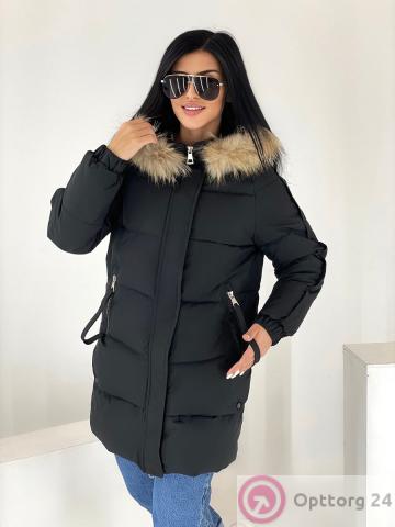 Куртка зимняя женская с натуральным мехом и капюшоном купить оптом