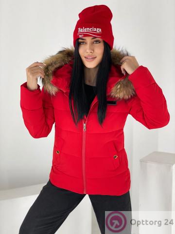 Куртка зимняя женская с натуральным мехом цвет ярко-красный купить оптом