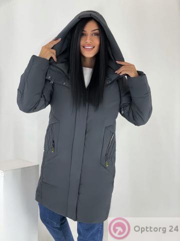 Пальто зимнее женское цвет темно-серый купить оптом