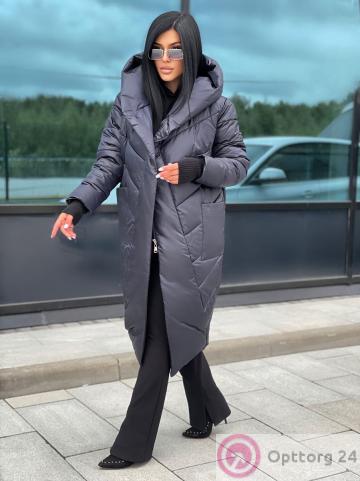 Пальто зимнее женское оригинальное цвет мокрый асфальт купить оптом