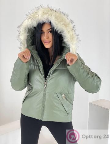 Куртка зимняя женская с искусственным мехом цвет фисташковый купить оптом