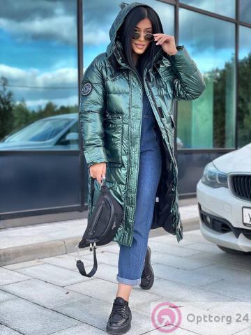 Пальто зимнее женское молодежного стиля цвет изумруд купить оптом