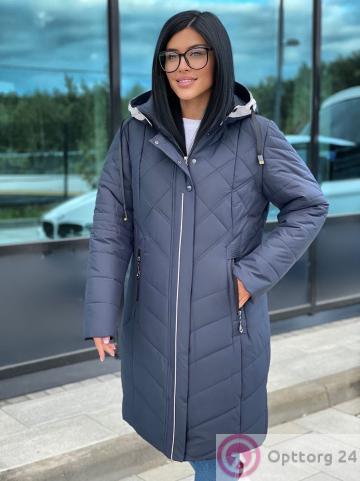 Пальто зимнее женское стеганное цвет серый купить оптом