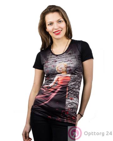 Футболка женская черного цвета с красным принтом купить оптом