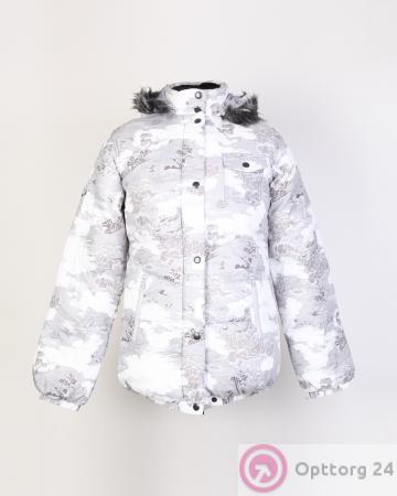 Куртка подростковая светло-серая с рисунком купить оптом