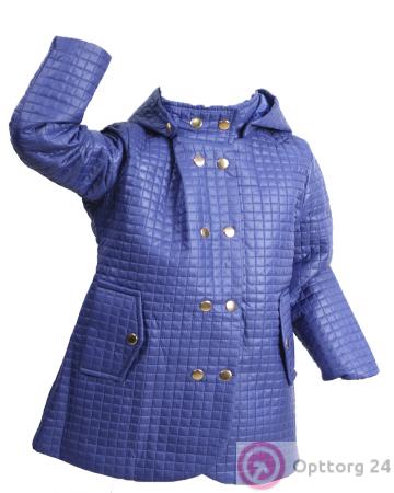 Куртка детская стёганая для девочек  синего цвета с поясом. купить оптом