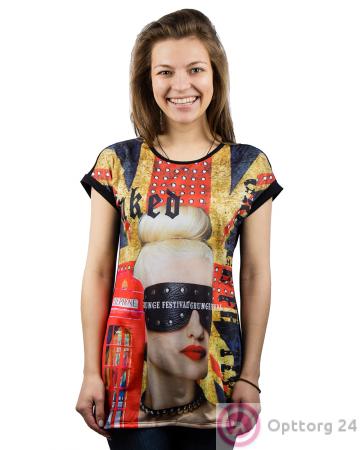 Туника женская черная с принтом "Grunge festival" купить оптом