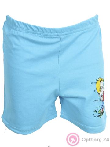 Детские шорты небесного цвета с принтом на левой части изделия купить оптом