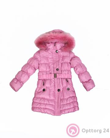 Пуховик розовый подростковый с меховой опушкой купить оптом