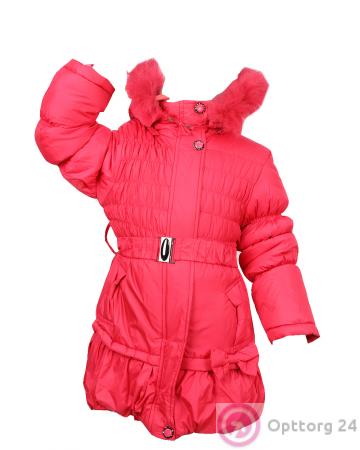 Куртка -пальто для девочки с натуральным мехом красного цвета купить оптом