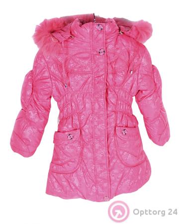 Куртка -пальто для девочки с натуральным мехом розовый купить оптом