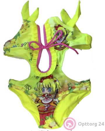 Слитный купальник желтого цвета, с принтом в виде мультяшки. купить оптом