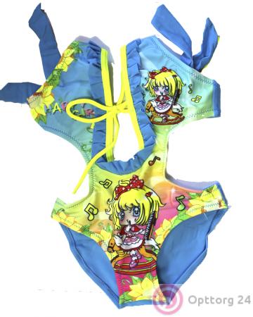 Детский слитный  купальник  голубого цвета с мультяшкой. купить оптом