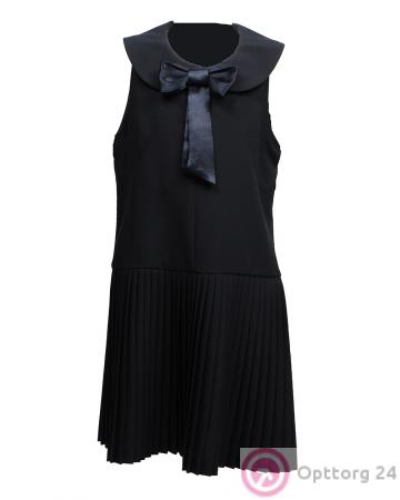 Сарафан для девочки темно-синий с бантом и юбкой-плиссе купить оптом