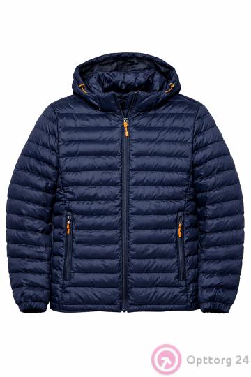 Куртка мужская стеганная на синтепоне с капюшоном темно-синего цвета купить оптом