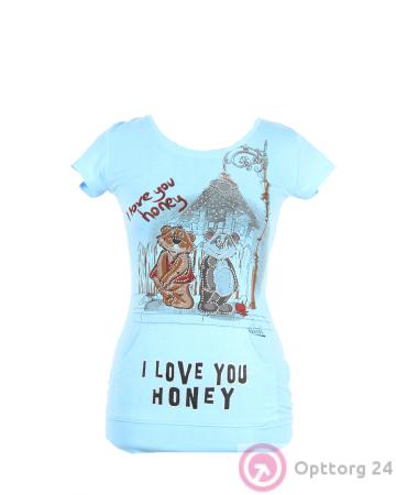 Футболка женская голубого цвета с надписью купить оптом
