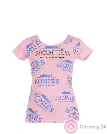 Футболка женская розового цвета с текстовым принтом купить оптом