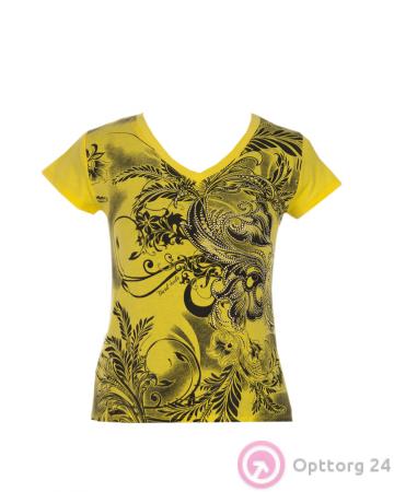 Футболка женская желтого цвета с принтом купить оптом