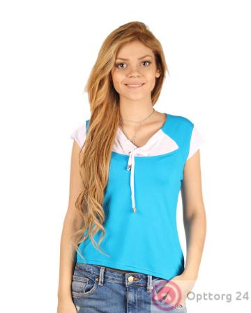 Футболка женская голубая на завязках купить оптом