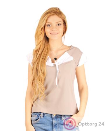 Футболка женская бежевая на завязках купить оптом