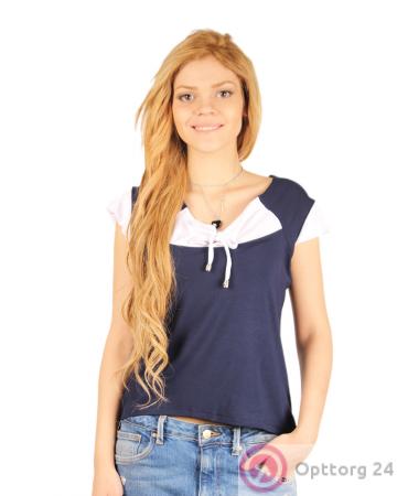 Футболка женская темно-синяя на завязках купить оптом