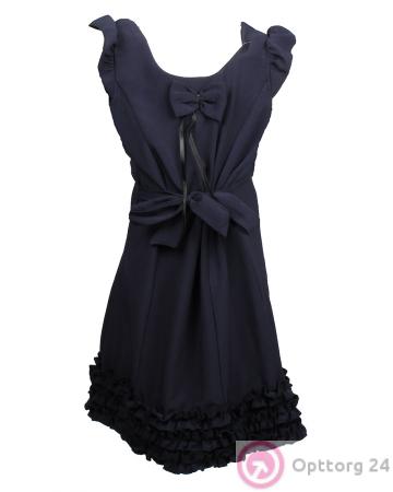 Сарафан детский тёмно-синего цвета с бабочкой и поясом купить оптом