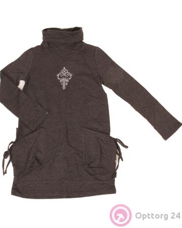 Туника детская темно-серая с аппликацией купить оптом