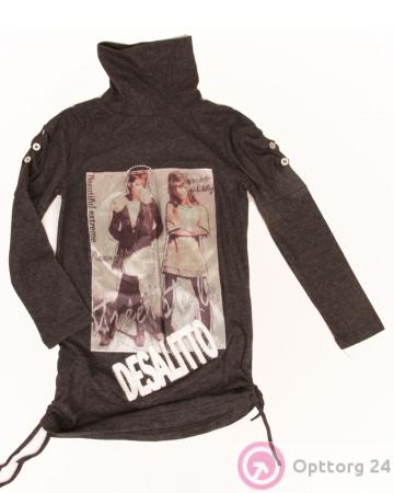 Туника детская черная с принтом купить оптом