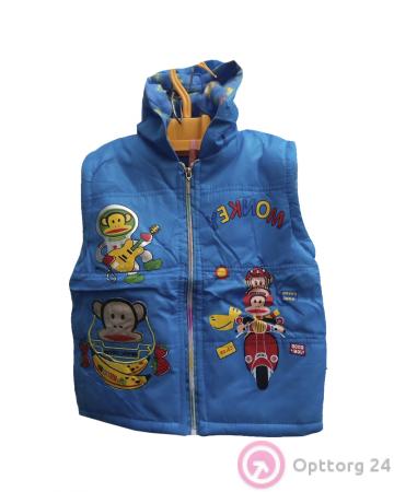 Жилет детский синего цвета с обезьянами купить оптом