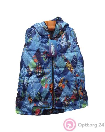 Жилет детский синего цвета с абстрактным принтом купить оптом