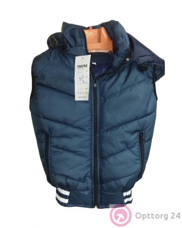 Жилет темно-синего цвета и белыми полосками снизу купить оптом