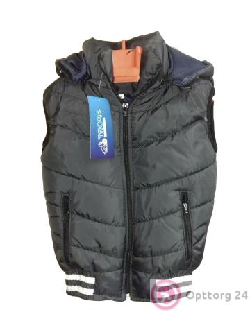 Жилет черного цвета и белыми полосками снизу купить оптом