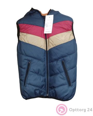 Жилет синего цвета с красной и бежевой полоской купить оптом