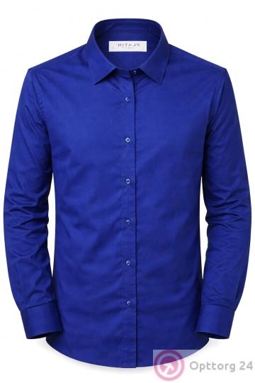 Классическая мужская рубашка синего цвета из хлопка приталенная Platin купить оптом