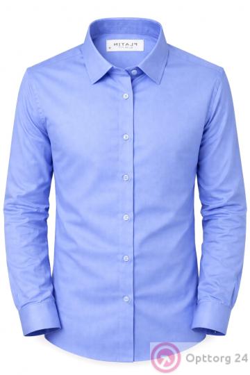 Классическая мужская рубашка голубая приталенная однотонная Platin купить оптом