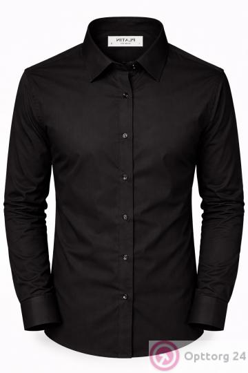 Мужская рубашка из хлопка прямого кроя чёрная Platin купить оптом