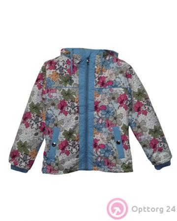 Детская куртка с цветами голубая купить оптом