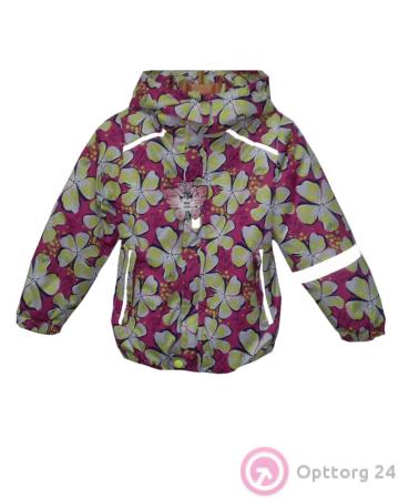 Детская куртка розовая с крупными желтыми цветами купить оптом