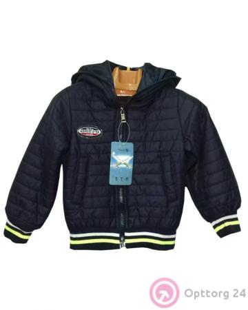 Куртка детская темно-синего цвета с лейблом на груди купить оптом