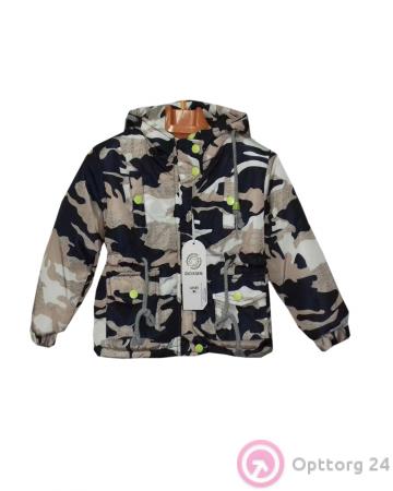 Куртка детская синяя с камуфляжным принтом коричнево-черного цвета купить оптом