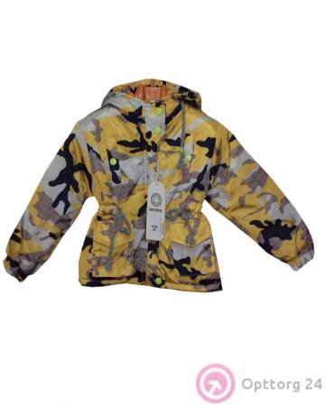 Куртка детская синяя с камуфляжным принтом желто-черного цвета купить оптом