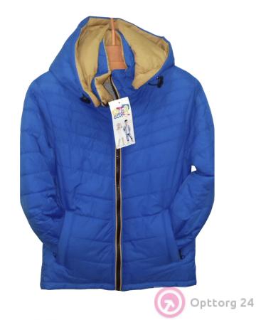 Куртка детская голубого цвета с бежевой подкладкой купить оптом