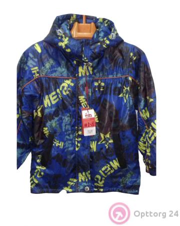 Куртка черно-синяя с желтым принтом купить оптом