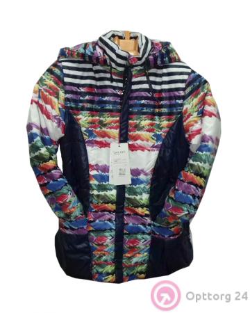 Куртка детская темно-синяяс разноцветными абстракциями купить оптом