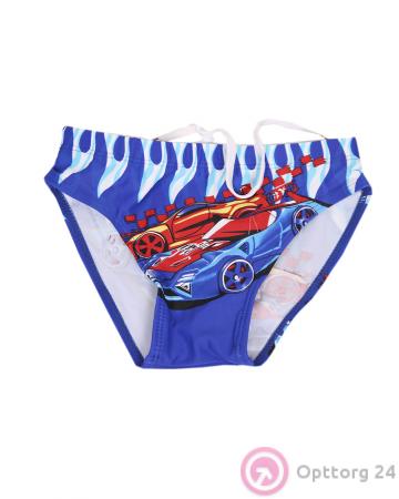 Плавки-трусики синего цвета с изображением тачек купить оптом