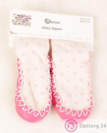 Пинетки детские белые с принтом и розовой подошвой купить оптом