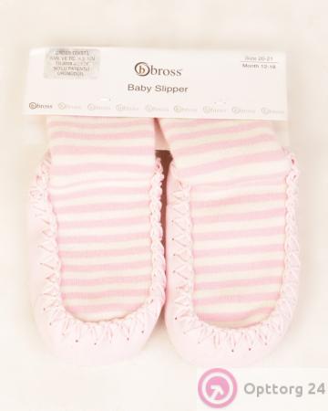 Пинетки детские светло-розовые в полоску купить оптом