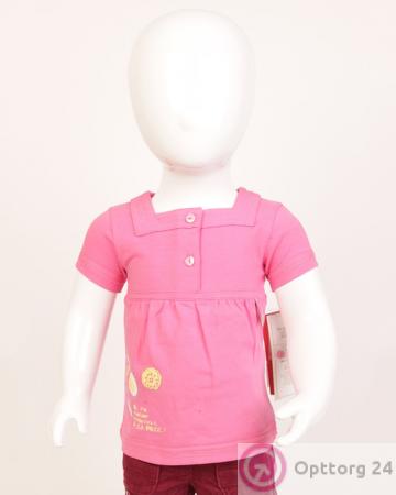 Футболка для девочки розовая с принтом на пуговицах купить оптом