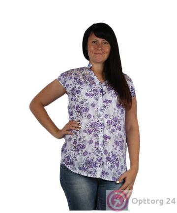 Рубашка женская бела с сиреневыми цветами купить оптом