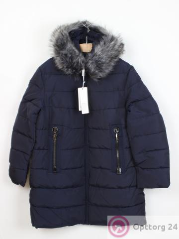 Пуховик женский синего цвета с карманами купить оптом